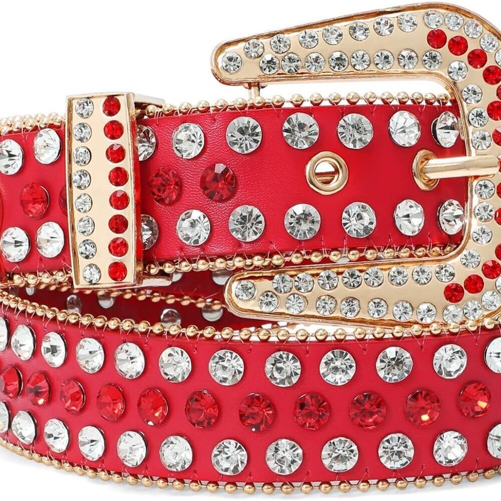 Rhinestone Leather Belt Unisex Western Cowboy Bling Studded Waist Accessory